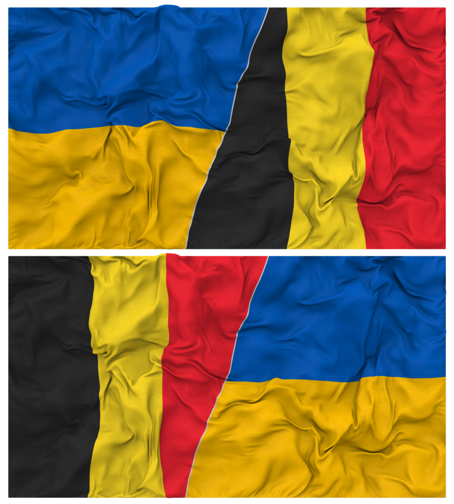 Belgium and Ukraine Half Combined Flags Background with Cloth Bump Texture, Bilateral Relations, Peace and Conflict, 3D Rendering png