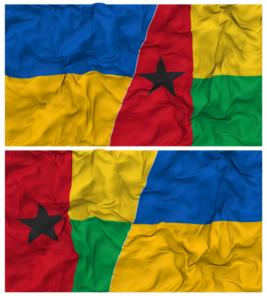 Guinea Bissau and Ukraine Half Combined Flags Background with Cloth Bump Texture, Bilateral Relations, Peace and Conflict, 3D Rendering png