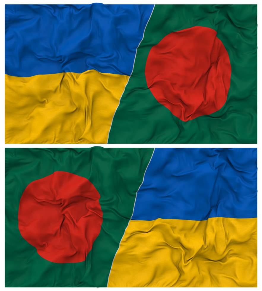 Bangladesh and Ukraine Half Combined Flags Background with Cloth Bump Texture, Bilateral Relations, Peace and Conflict, 3D Rendering png