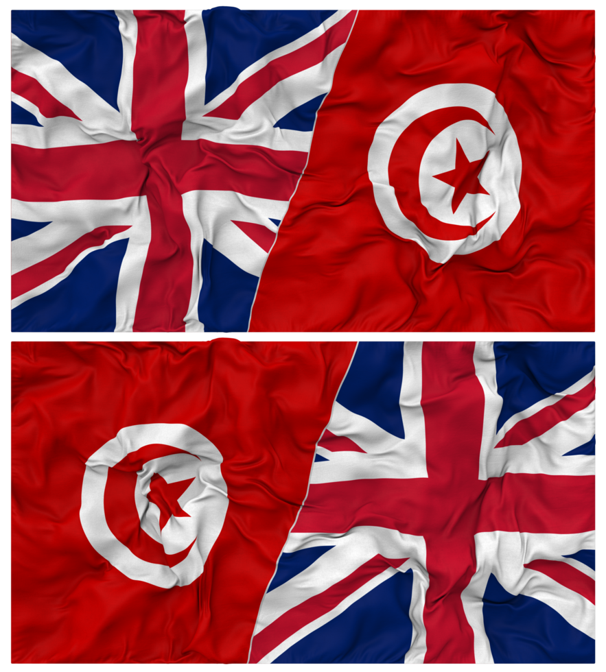 Tunisia and United Kingdom Half Combined Flags Background with Cloth Bump Texture, Bilateral Relations, Peace and Conflict, 3D Rendering png