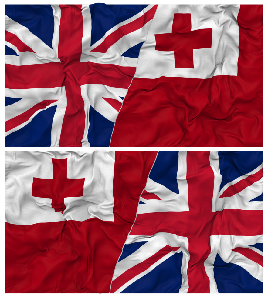 Tonga and United Kingdom Half Combined Flags Background with Cloth Bump Texture, Bilateral Relations, Peace and Conflict, 3D Rendering png