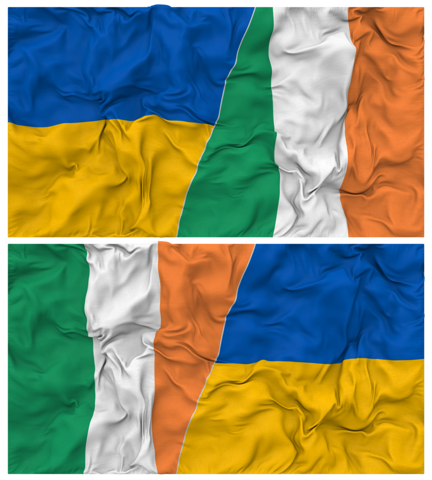Ireland and Ukraine Half Combined Flags Background with Cloth Bump Texture, Bilateral Relations, Peace and Conflict, 3D Rendering png
