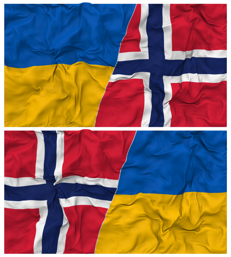 Norway and Ukraine Half Combined Flags Background with Cloth Bump Texture, Bilateral Relations, Peace and Conflict, 3D Rendering png