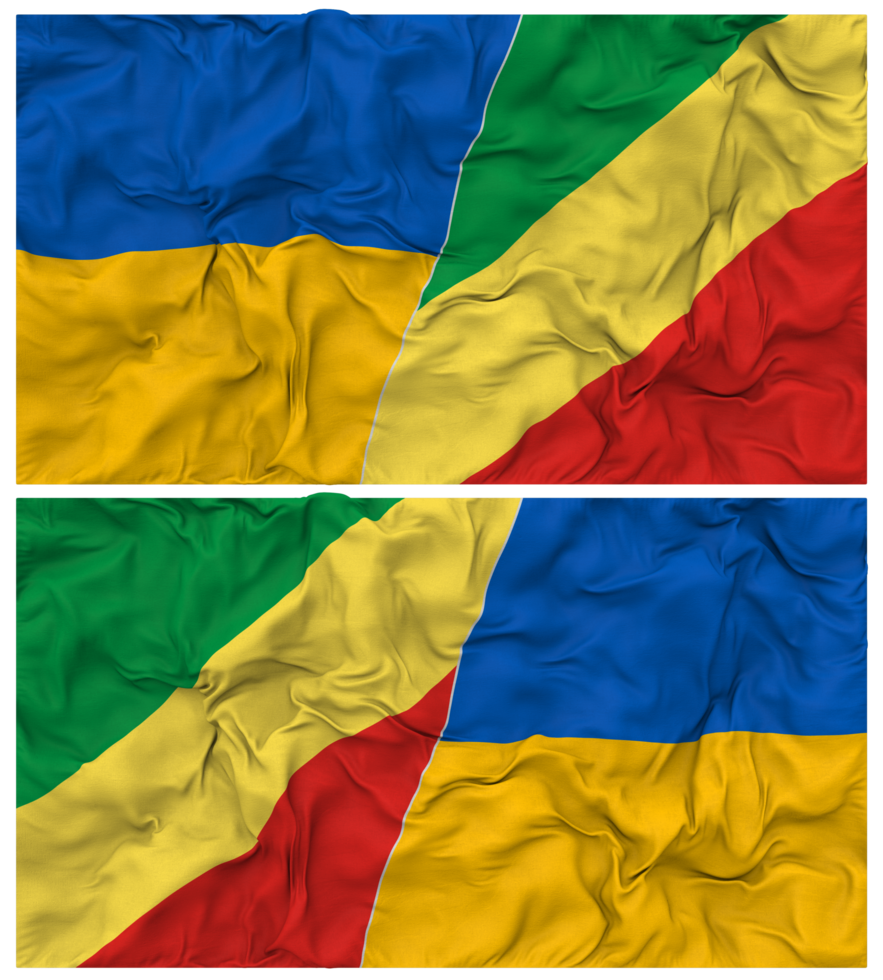 Congo and Ukraine Half Combined Flags Background with Cloth Bump Texture, Bilateral Relations, Peace and Conflict, 3D Rendering png