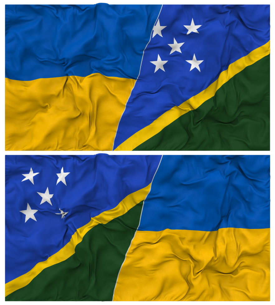 Solomon Islands and Ukraine Half Combined Flags Background with Cloth Bump Texture, Bilateral Relations, Peace and Conflict, 3D Rendering png