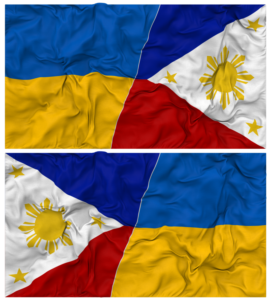 Philippines and Ukraine Half Combined Flags Background with Cloth Bump Texture, Bilateral Relations, Peace and Conflict, 3D Rendering png