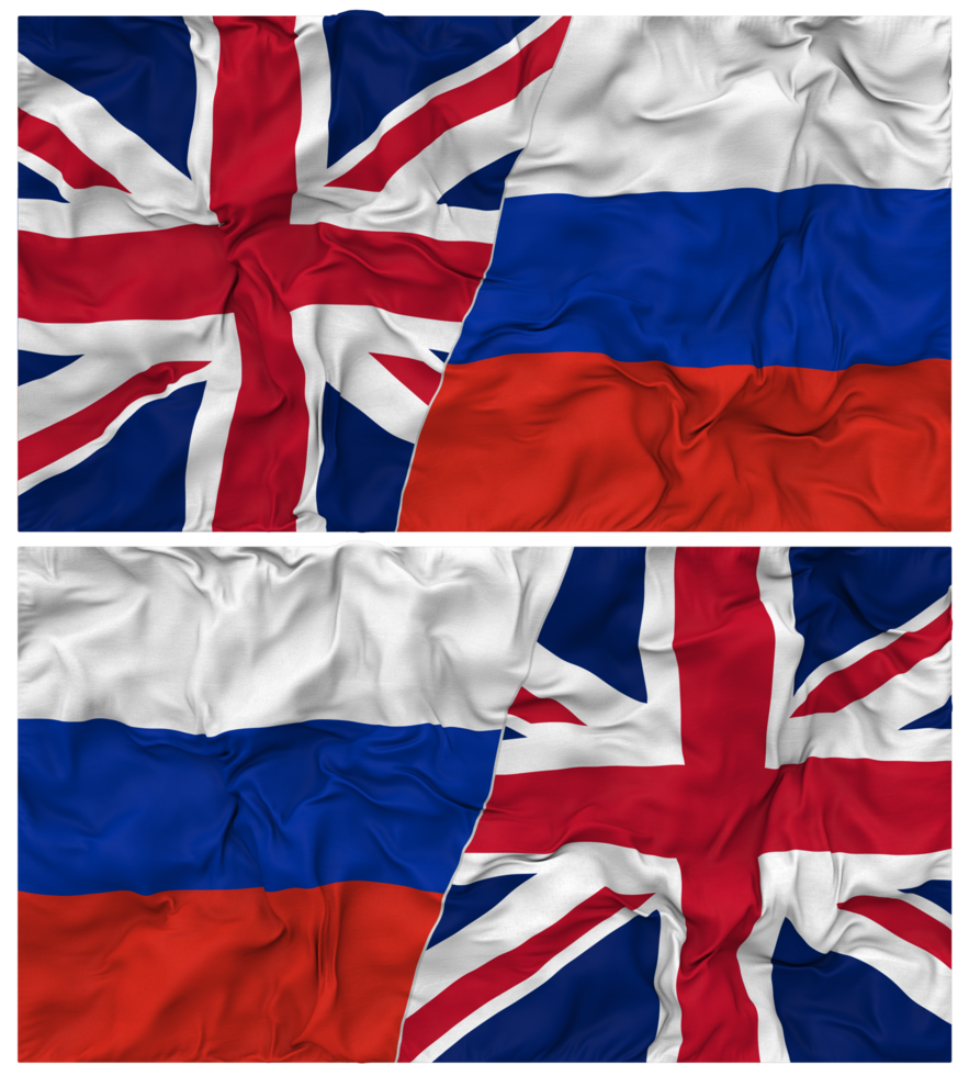 Russia and United Kingdom Half Combined Flags Background with Cloth Bump Texture, Bilateral Relations, Peace and Conflict, 3D Rendering png