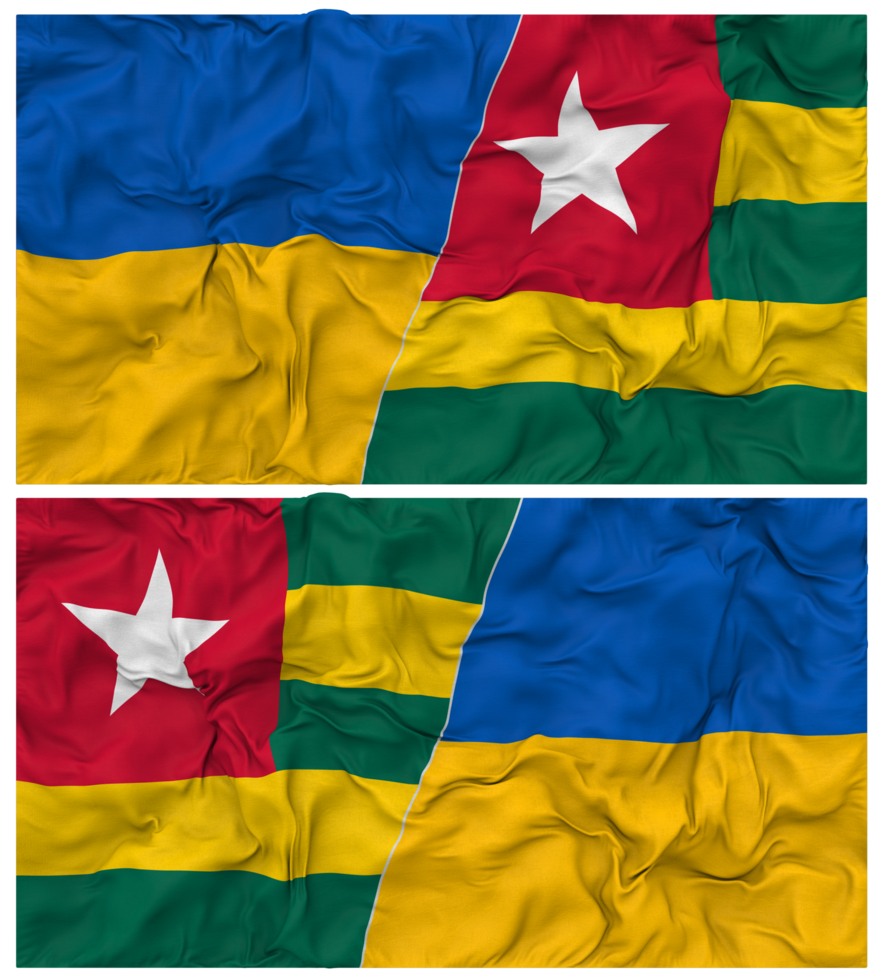 Togo and Ukraine Half Combined Flags Background with Cloth Bump Texture, Bilateral Relations, Peace and Conflict, 3D Rendering png