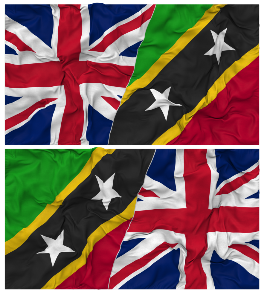 Saint Kitts and Nevis and United Kingdom Half Combined Flags Background with Cloth Bump Texture, Bilateral Relations, Peace and Conflict, 3D Rendering png