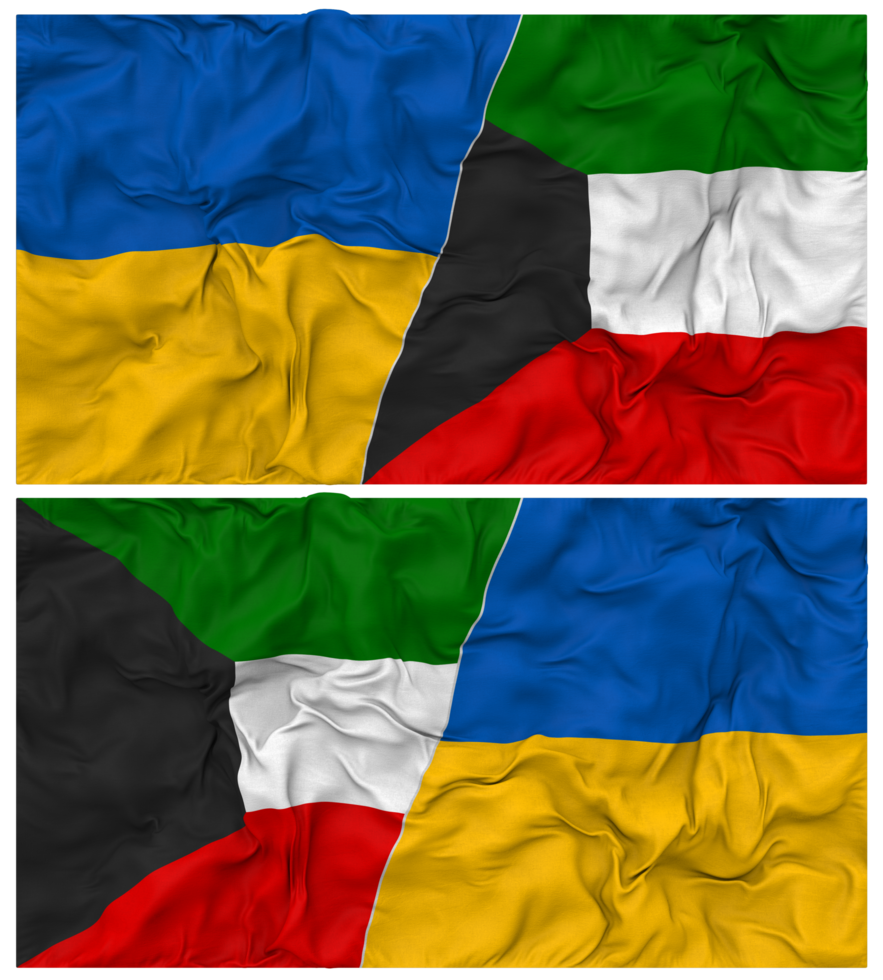 Kuwait and Ukraine Half Combined Flags Background with Cloth Bump Texture, Bilateral Relations, Peace and Conflict, 3D Rendering png
