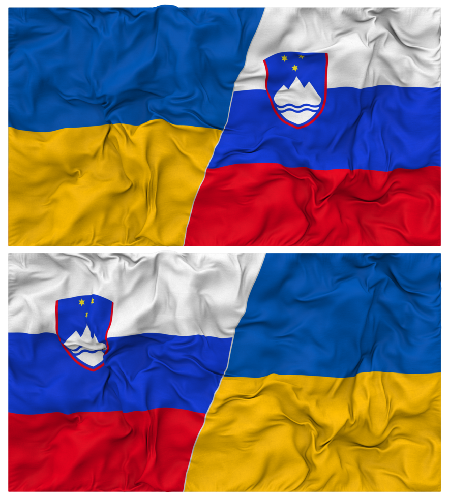 Slovenia and Ukraine Half Combined Flags Background with Cloth Bump Texture, Bilateral Relations, Peace and Conflict, 3D Rendering png