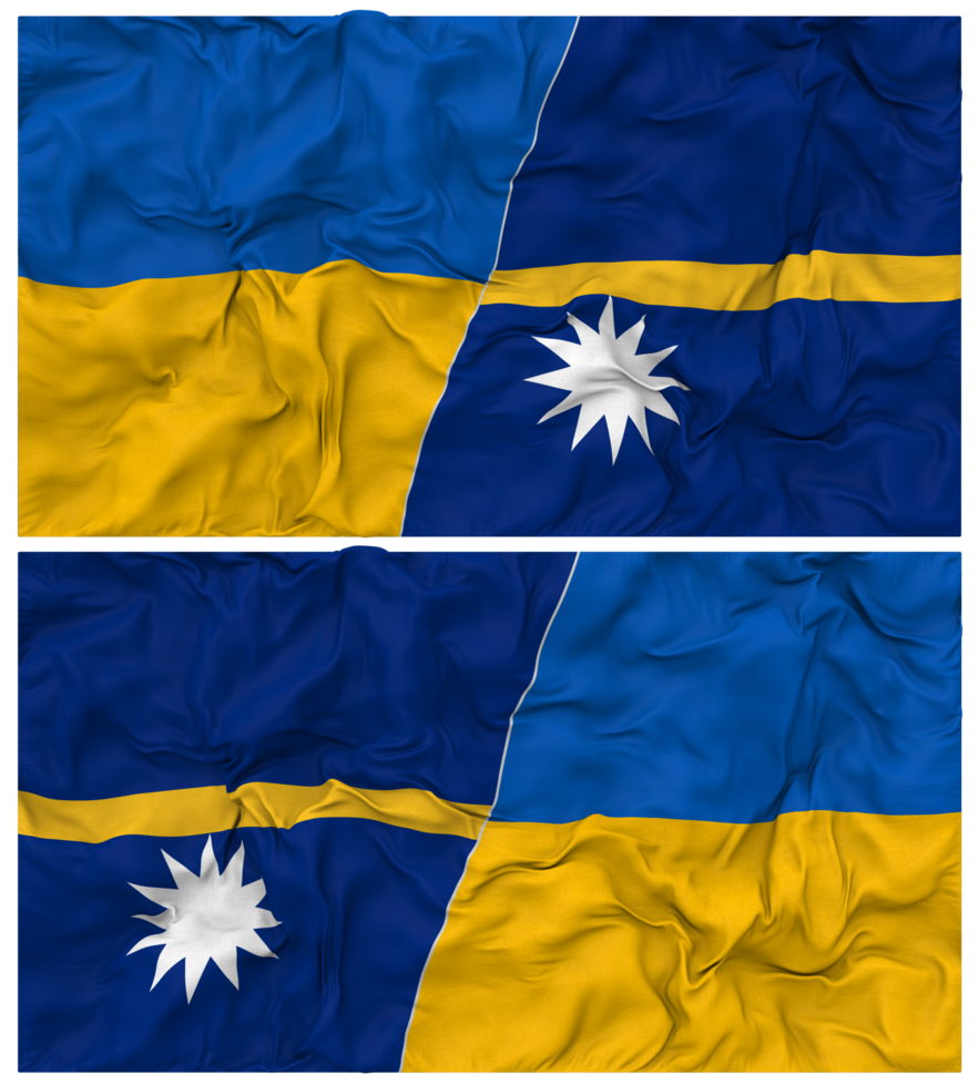Nauru and Ukraine Half Combined Flags Background with Cloth Bump Texture, Bilateral Relations, Peace and Conflict, 3D Rendering png