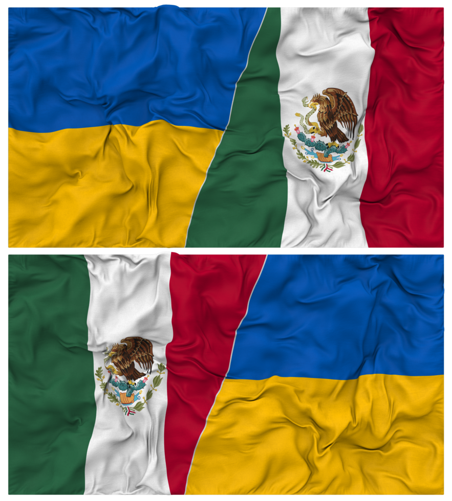 Mexico and Ukraine Half Combined Flags Background with Cloth Bump Texture, Bilateral Relations, Peace and Conflict, 3D Rendering png