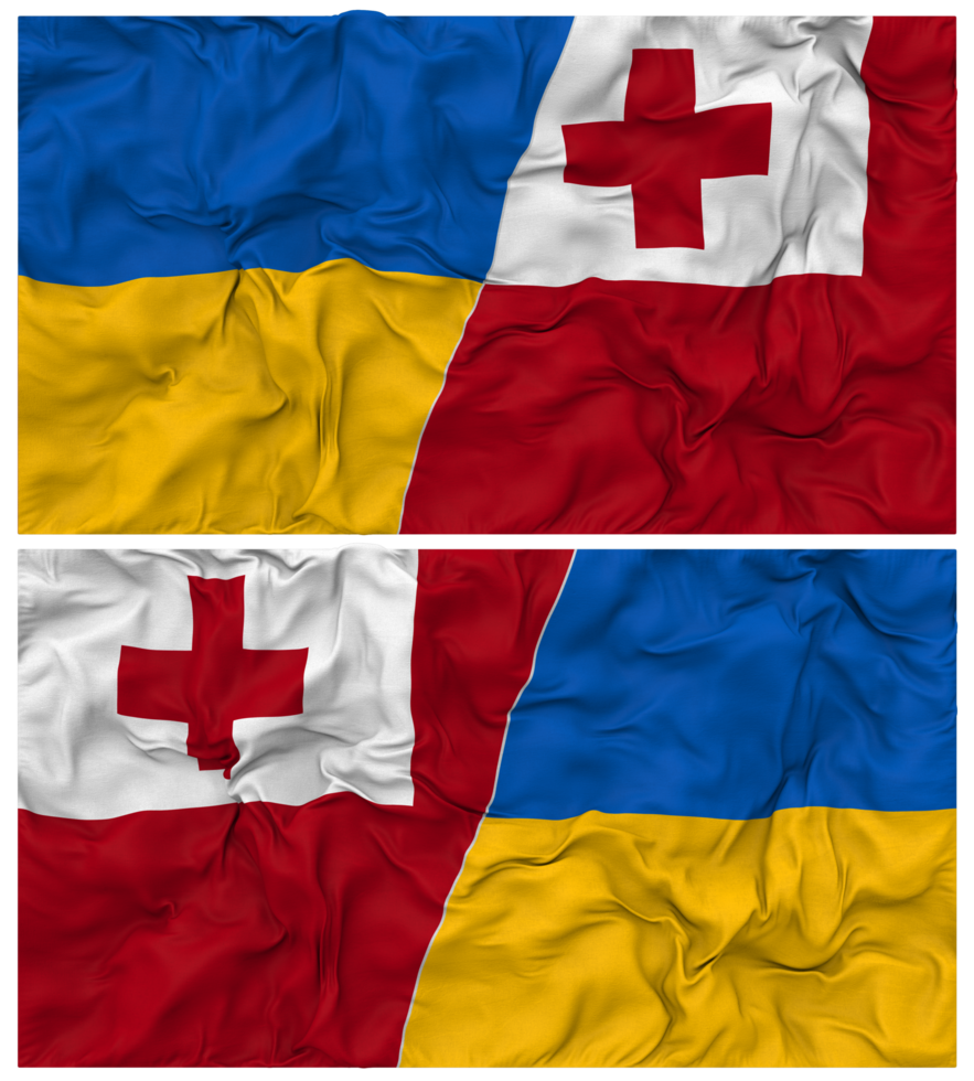 Tonga and Ukraine Half Combined Flags Background with Cloth Bump Texture, Bilateral Relations, Peace and Conflict, 3D Rendering png