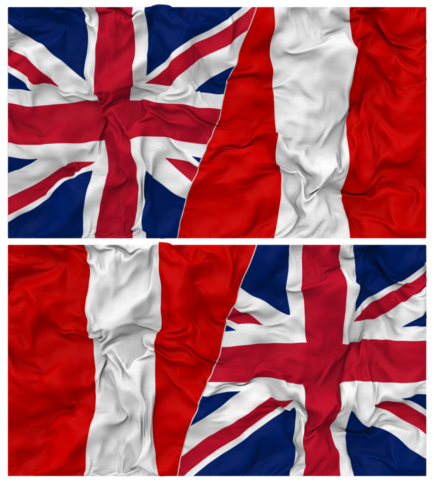 Peru and United Kingdom Half Combined Flags Background with Cloth Bump Texture, Bilateral Relations, Peace and Conflict, 3D Rendering png