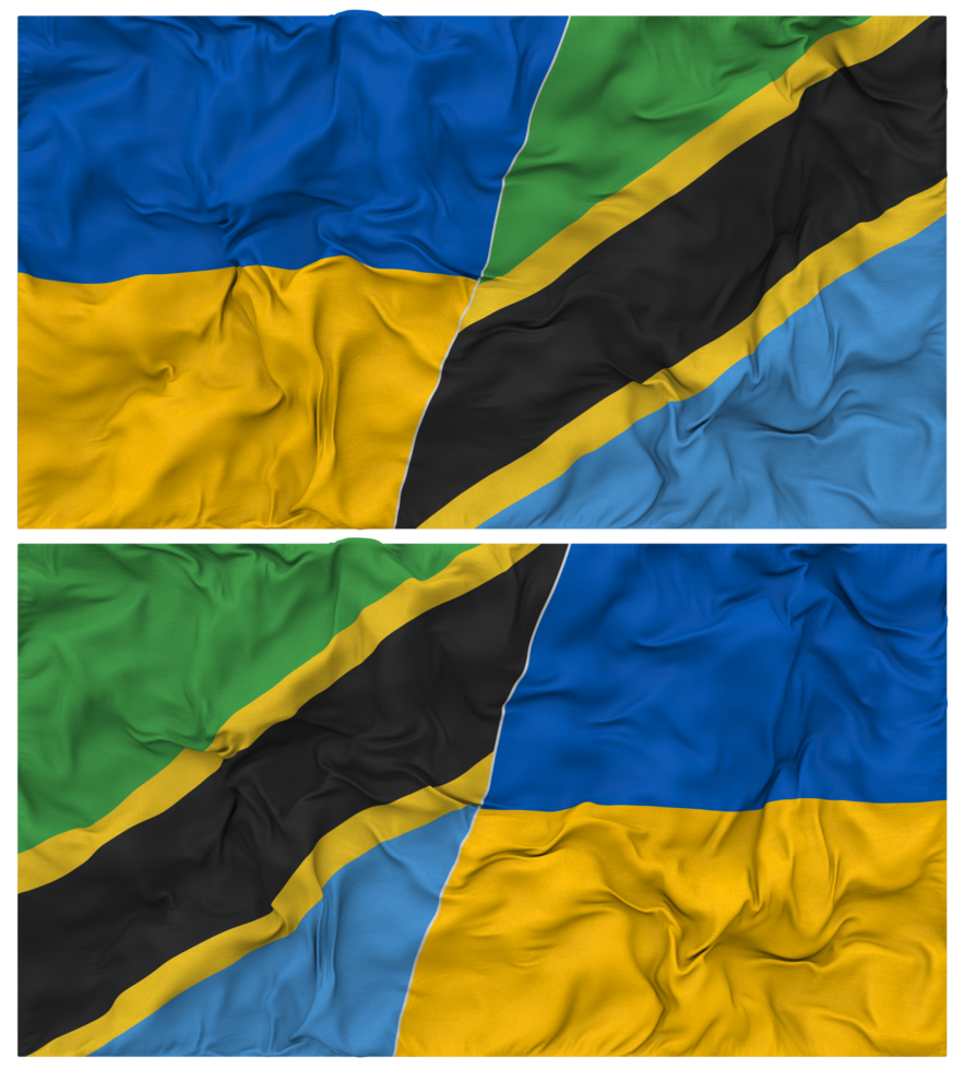 Tanzania and Ukraine Half Combined Flags Background with Cloth Bump Texture, Bilateral Relations, Peace and Conflict, 3D Rendering png