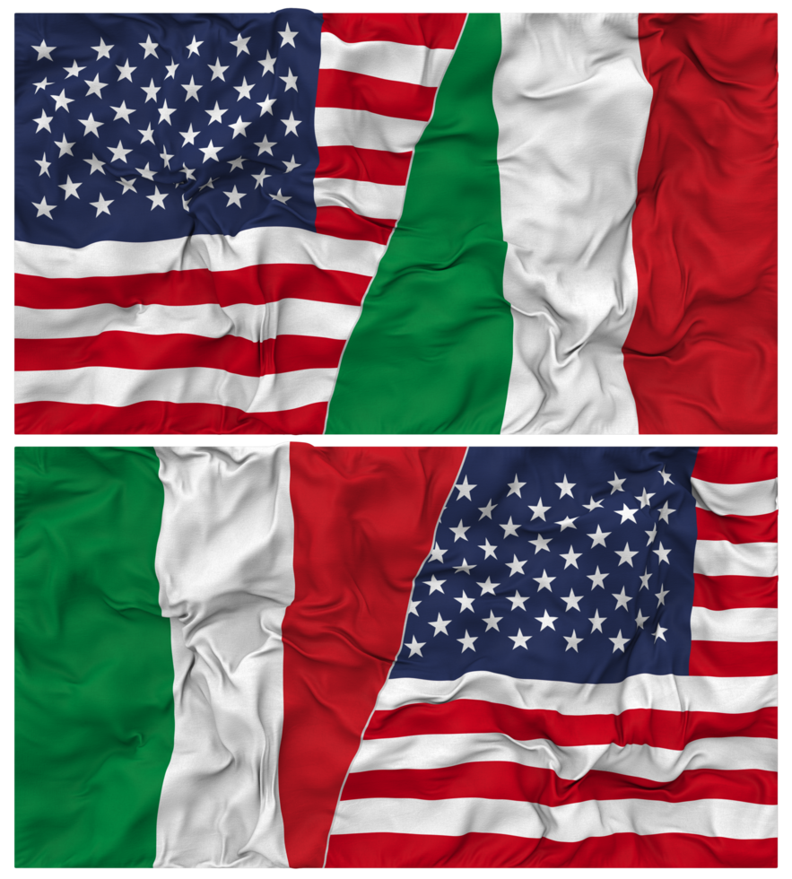 Italy and United States Half Combined Flags Background with Cloth Bump Texture, Bilateral Relations, Peace and Conflict, 3D Rendering png