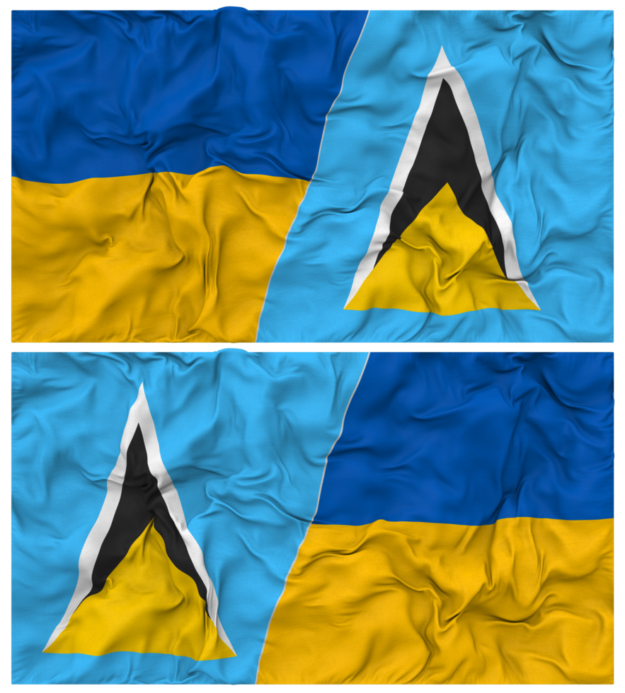 Saint Lucia and Ukraine Half Combined Flags Background with Cloth Bump Texture, Bilateral Relations, Peace and Conflict, 3D Rendering png