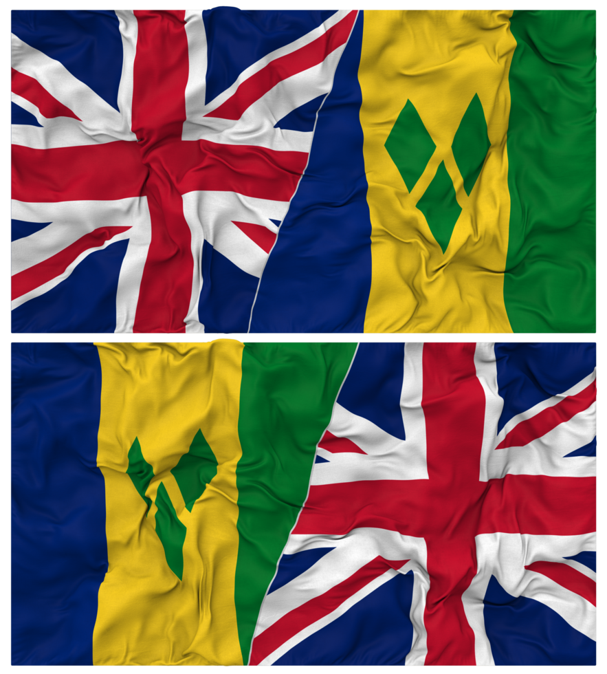 Saint Vincent and the Grenadines and United Kingdom Half Combined Flags Background with Cloth Bump Texture, Bilateral Relations, Peace and Conflict, 3D Rendering png