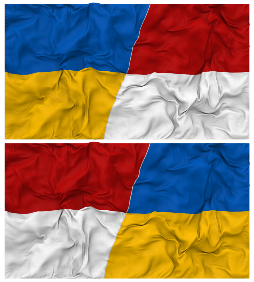 Monaco and Ukraine Half Combined Flags Background with Cloth Bump Texture, Bilateral Relations, Peace and Conflict, 3D Rendering png