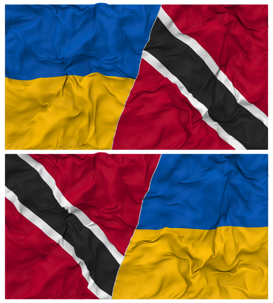 Trinidad and Tobago and Ukraine Half Combined Flags Background with Cloth Bump Texture, Bilateral Relations, Peace and Conflict, 3D Rendering png