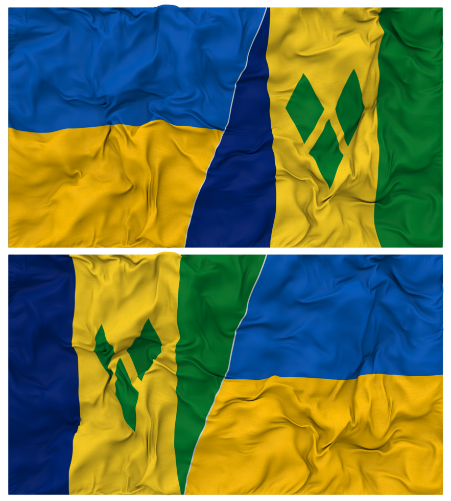 Saint Vincent and the Grenadines and Ukraine Half Combined Flags Background with Cloth Bump Texture, Bilateral Relations, Peace and Conflict, 3D Rendering png