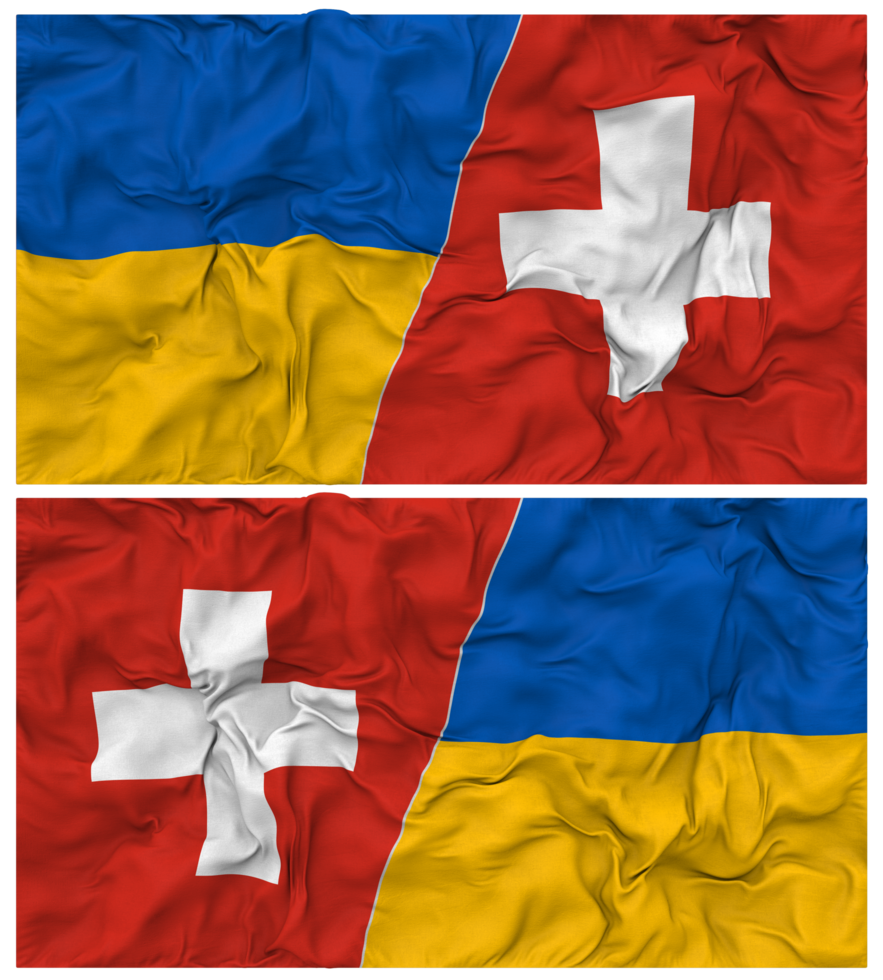 Switzerland and Ukraine Half Combined Flags Background with Cloth Bump Texture, Bilateral Relations, Peace and Conflict, 3D Rendering png