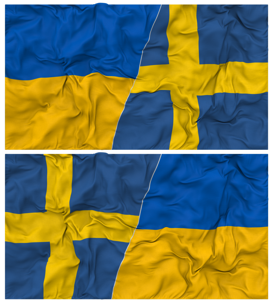 Sweden and Ukraine Half Combined Flags Background with Cloth Bump Texture, Bilateral Relations, Peace and Conflict, 3D Rendering png