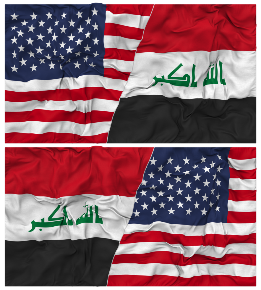 Iraq and United States Half Combined Flags Background with Cloth Bump Texture, Bilateral Relations, Peace and Conflict, 3D Rendering png