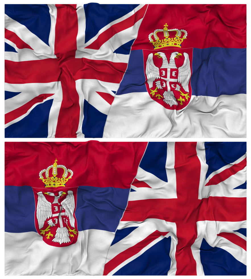 Serbia and United Kingdom Half Combined Flags Background with Cloth Bump Texture, Bilateral Relations, Peace and Conflict, 3D Rendering png