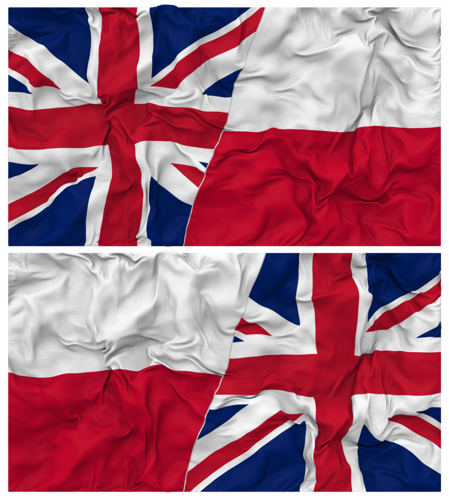 Poland and United Kingdom Half Combined Flags Background with Cloth Bump Texture, Bilateral Relations, Peace and Conflict, 3D Rendering png