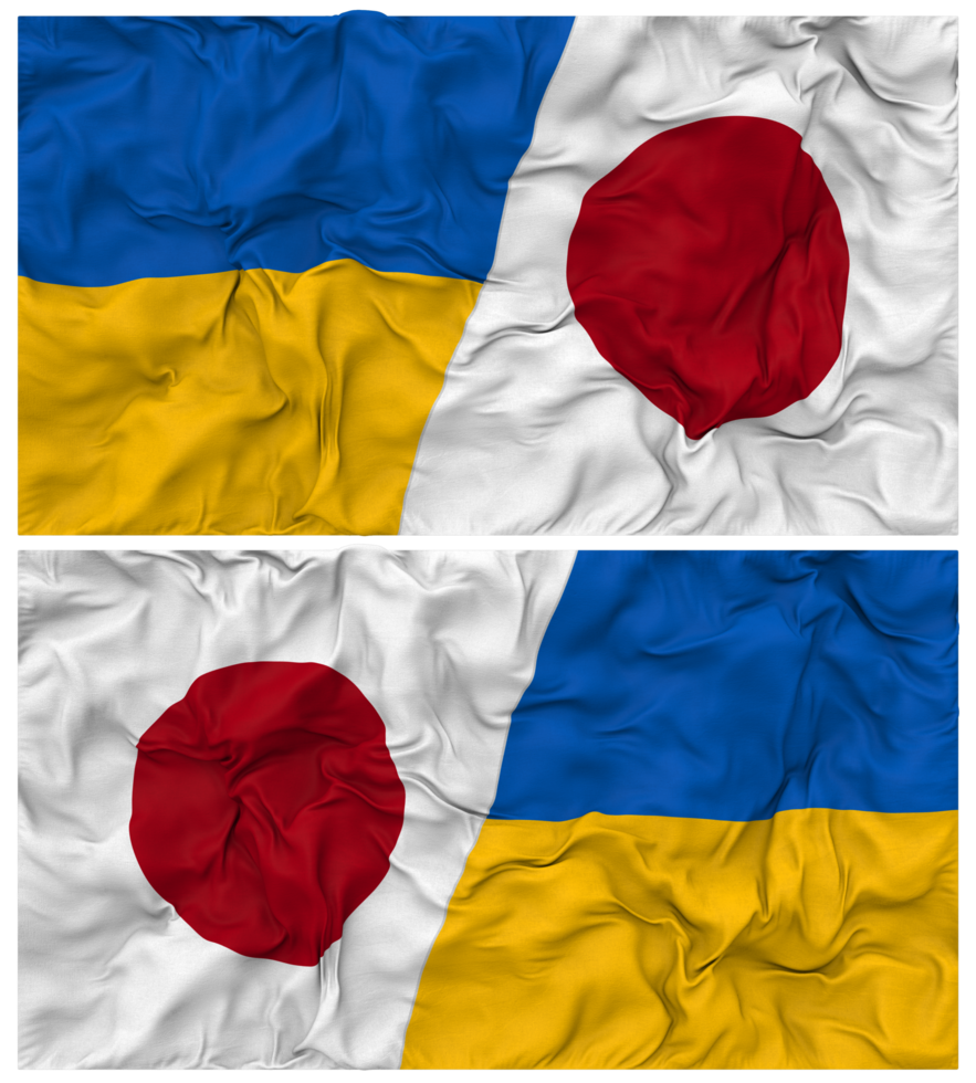Japan and Ukraine Half Combined Flags Background with Cloth Bump Texture, Bilateral Relations, Peace and Conflict, 3D Rendering png