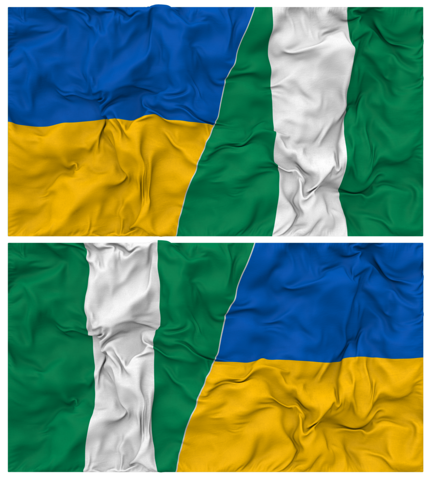 Nigeria and Ukraine Half Combined Flags Background with Cloth Bump Texture, Bilateral Relations, Peace and Conflict, 3D Rendering png