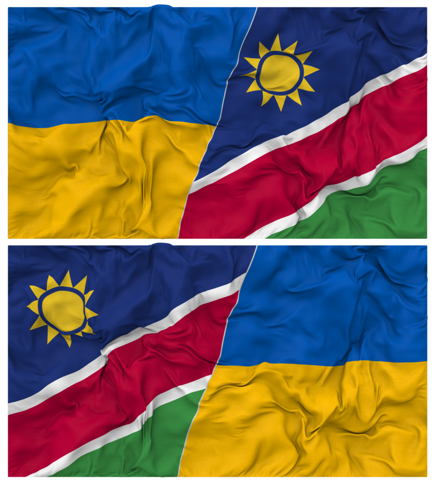 Namibie et Ukraine moitié combiné drapeaux Contexte avec tissu bosse texture, bilatéral rapports, paix et conflit, 3d le rendu png