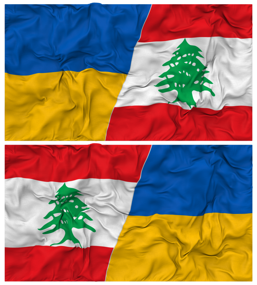 Lebanon and Ukraine Half Combined Flags Background with Cloth Bump Texture, Bilateral Relations, Peace and Conflict, 3D Rendering png