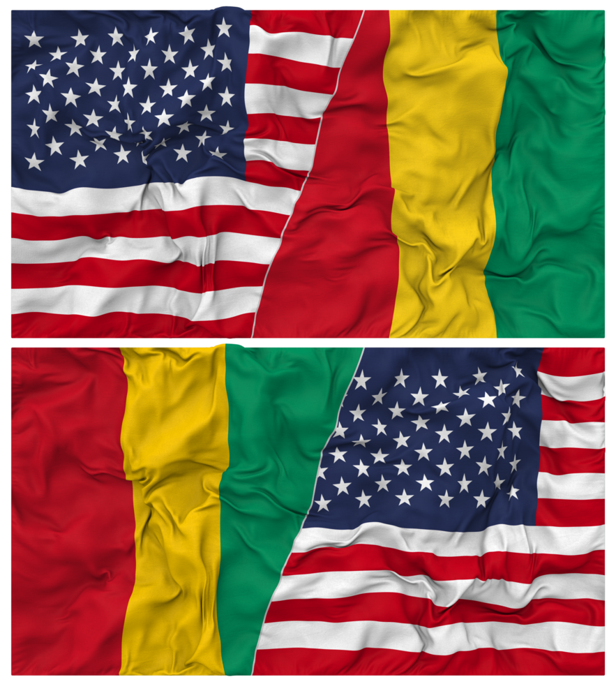 Guinea and United States Half Combined Flags Background with Cloth Bump Texture, Bilateral Relations, Peace and Conflict, 3D Rendering png