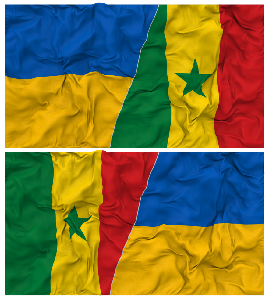 Senegal and Ukraine Half Combined Flags Background with Cloth Bump Texture, Bilateral Relations, Peace and Conflict, 3D Rendering png