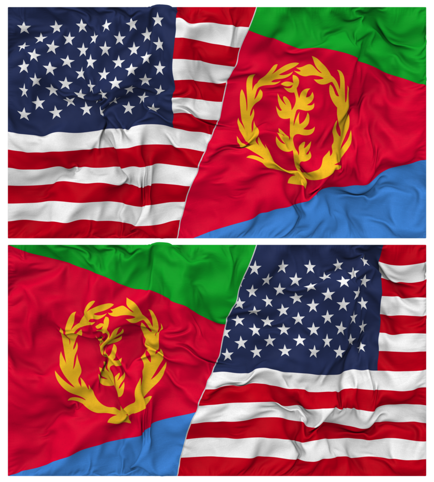 Eritrea and United States Half Combined Flags Background with Cloth Bump Texture, Bilateral Relations, Peace and Conflict, 3D Rendering png