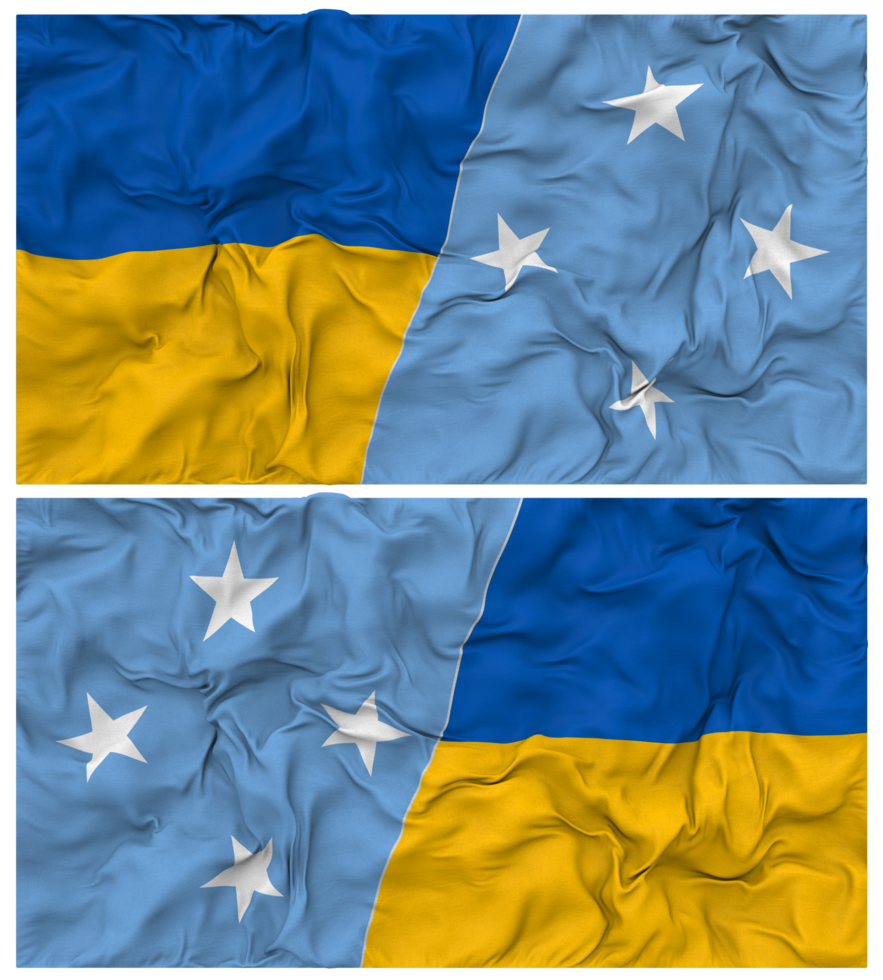 Federated States of Micronesia and Ukraine Half Combined Flags Background with Cloth Bump Texture, Bilateral Relations, Peace and Conflict, 3D Rendering png