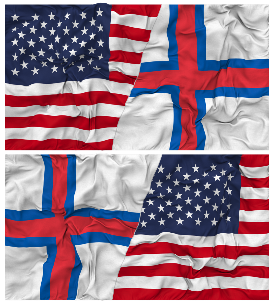 Faroe Islands and United States Half Combined Flags Background with Cloth Bump Texture, Bilateral Relations, Peace and Conflict, 3D Rendering png