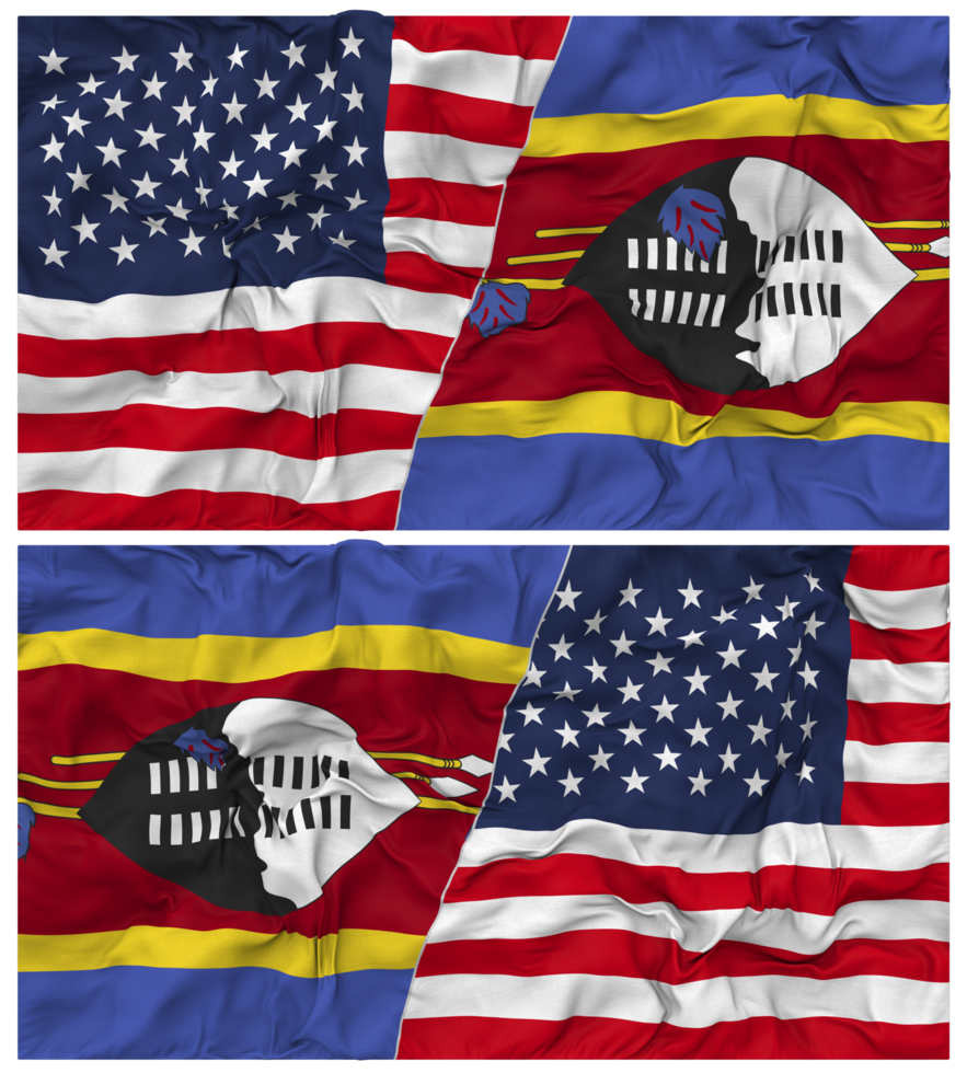Eswatini and United States Half Combined Flags Background with Cloth Bump Texture, Bilateral Relations, Peace and Conflict, 3D Rendering png