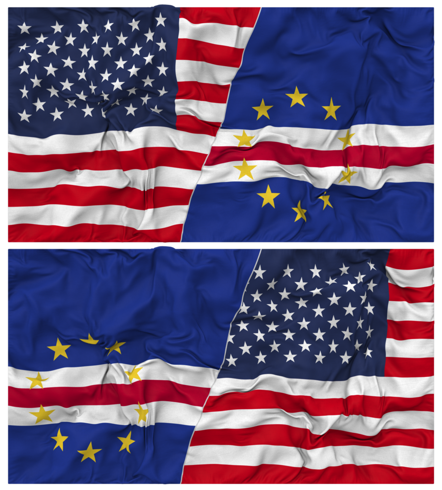 Cape Verde, Cabo Verde and United States Half Combined Flags Background with Cloth Bump Texture, Bilateral Relations, Peace and Conflict, 3D Rendering png