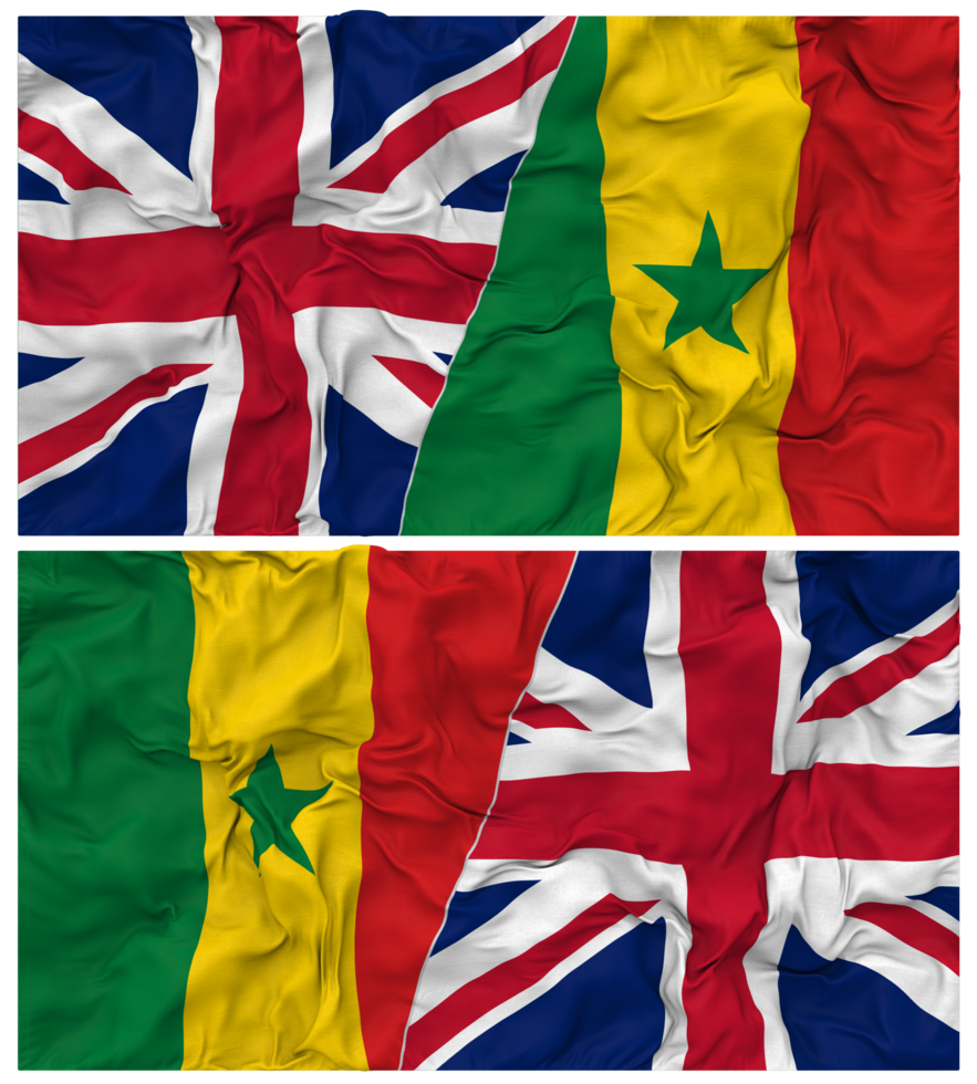 Senegal and United Kingdom Half Combined Flags Background with Cloth Bump Texture, Bilateral Relations, Peace and Conflict, 3D Rendering png