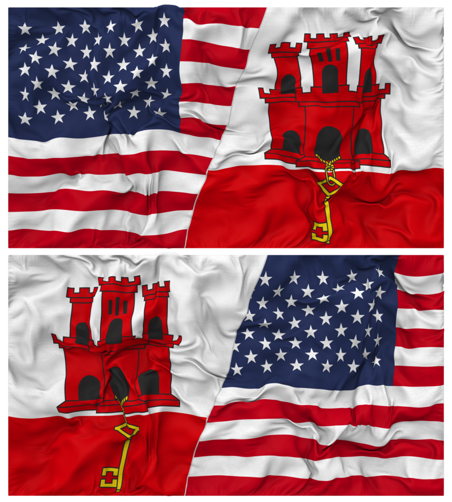 Gibraltar and United States Half Combined Flags Background with Cloth Bump Texture, Bilateral Relations, Peace and Conflict, 3D Rendering png