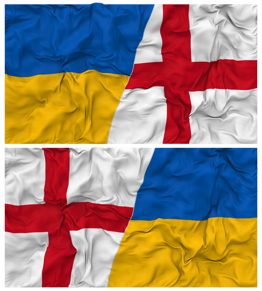 England and Ukraine Half Combined Flags Background with Cloth Bump Texture, Bilateral Relations, Peace and Conflict, 3D Rendering png