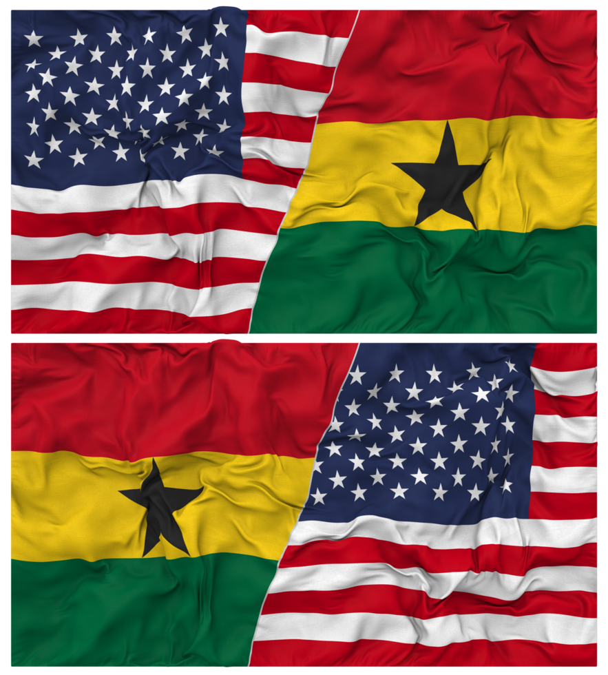 Ghana and United States Half Combined Flags Background with Cloth Bump Texture, Bilateral Relations, Peace and Conflict, 3D Rendering png
