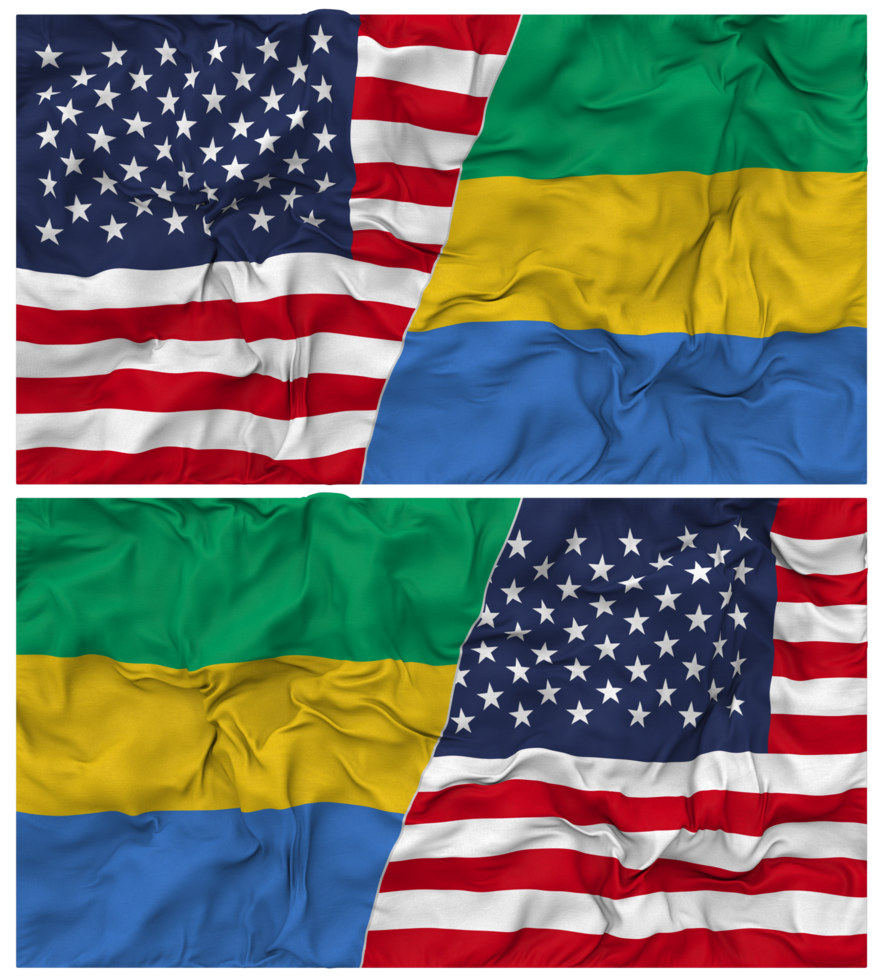Gabon and United States Half Combined Flags Background with Cloth Bump Texture, Bilateral Relations, Peace and Conflict, 3D Rendering png