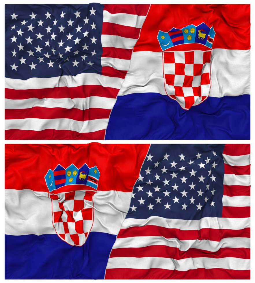 Croatia and United States Half Combined Flags Background with Cloth Bump Texture, Bilateral Relations, Peace and Conflict, 3D Rendering png