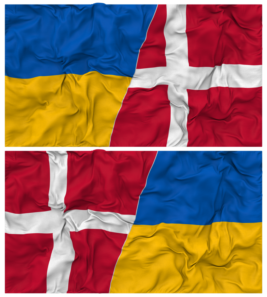 Denmark and Ukraine Half Combined Flags Background with Cloth Bump Texture, Bilateral Relations, Peace and Conflict, 3D Rendering png