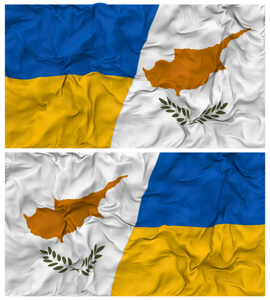 Cyprus and Ukraine Half Combined Flags Background with Cloth Bump Texture, Bilateral Relations, Peace and Conflict, 3D Rendering png